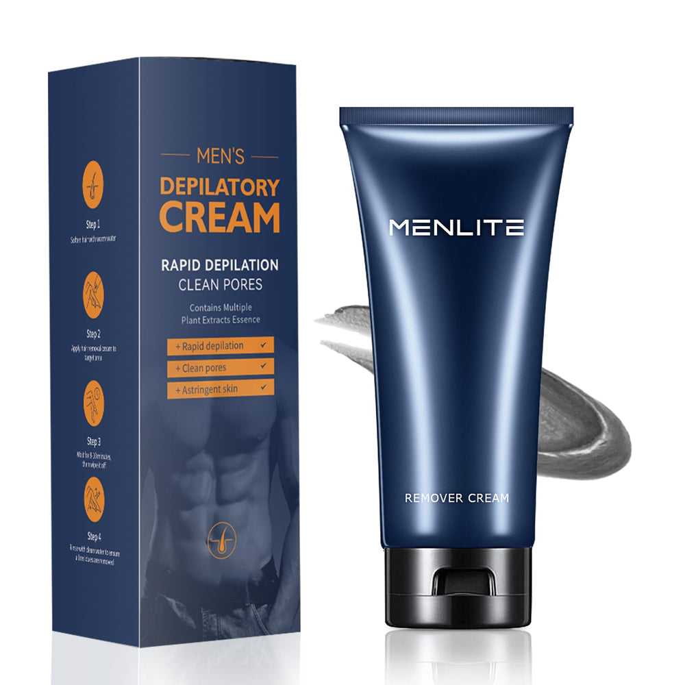 MENLITE hair remover cream bottle pump enables easy, painless removal.