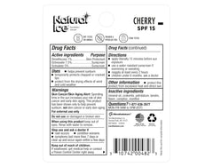 Mentholatum Natural Ice Cherry SPF 15 balm highlights cherry flavor for outdoor activity use.