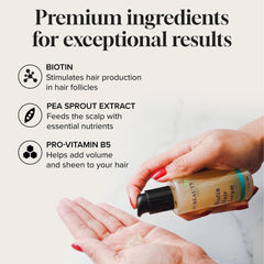 Meraz Pureauty Naturals Biotin Hair Growth Serum texture swatch highlights fast absorption.