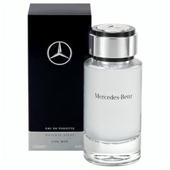 Mercedes-Benz For Men bottle close-up highlighting sleek luxury design