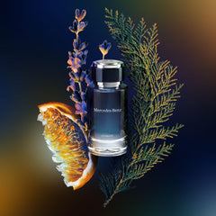 Mercedes-Benz Ultimate bottle highlighting apple heart notes suggests fruity sophistication for casual wear