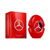 Mercedes-Benz Woman In Red bottle close-up highlighting jasmine notes for elegant evenings