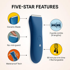 MERIDIAN The Trimmer Original ceramic blade delivers smooth trims with minimal irritation.