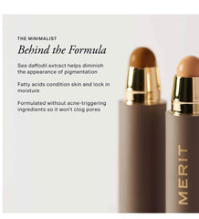 Merit Minimalist Camel on-skin swatch showing natural finish and blendability.