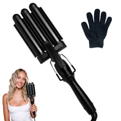 Mermade Hair PRO Waver 1-inch front view delivers sleek black design for beachy waves.