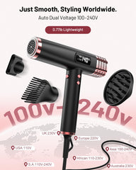 MESCOMB dryer with diffuser attached showing curl enhancement and frizz control