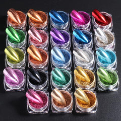 Metallic Mirror Chrome Nail Powder Set palette showing 23 colors for versatile chrome nails.