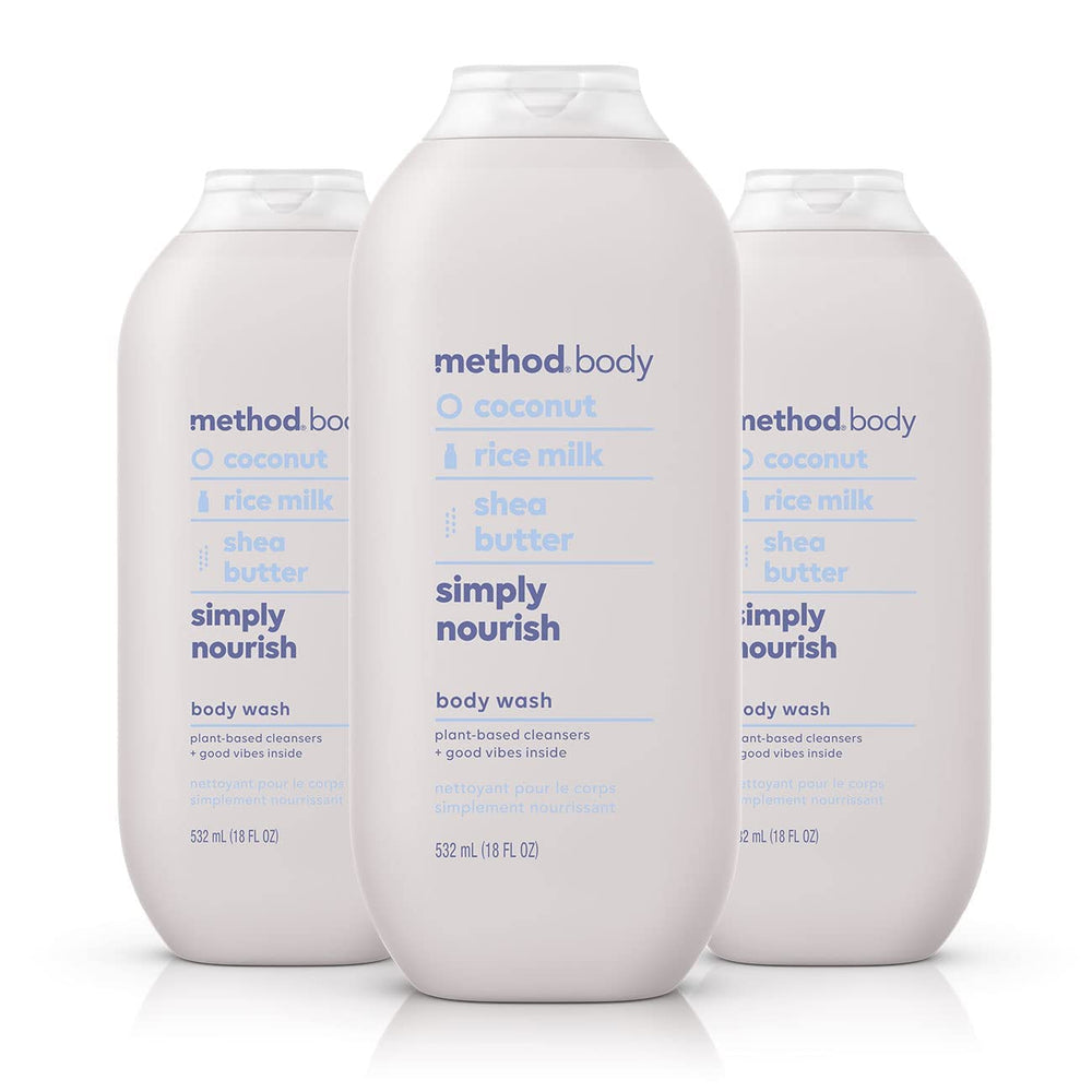 Method Simply Nourish three-pack bottles, convenient daily cleansing.