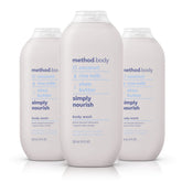 Method Simply Nourish three-pack bottles, convenient daily cleansing.