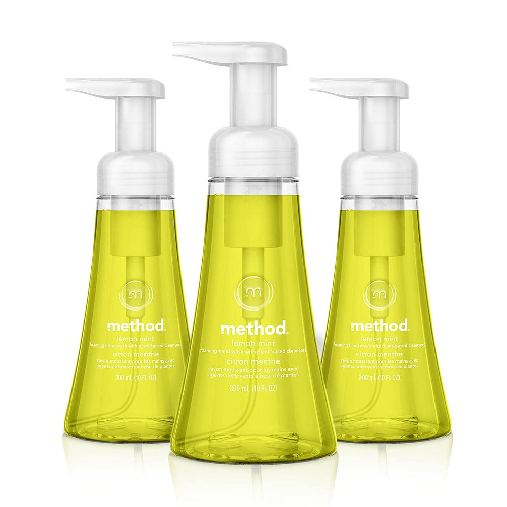 Method Lemon Mint foaming hand soap pack-3 bright bottles delivering soft, clean hands with fresh scent
