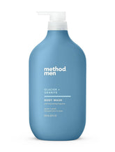 Method Men Body Wash Glacier bottle pour demonstrates quick cleansing for a fresh start.