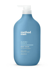 Method Men Body Wash Glacier bottle pour demonstrates quick cleansing for a fresh start.
