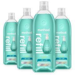 Method Waterfall refill bottle shows recyclable packaging for eco-friendly hand care.