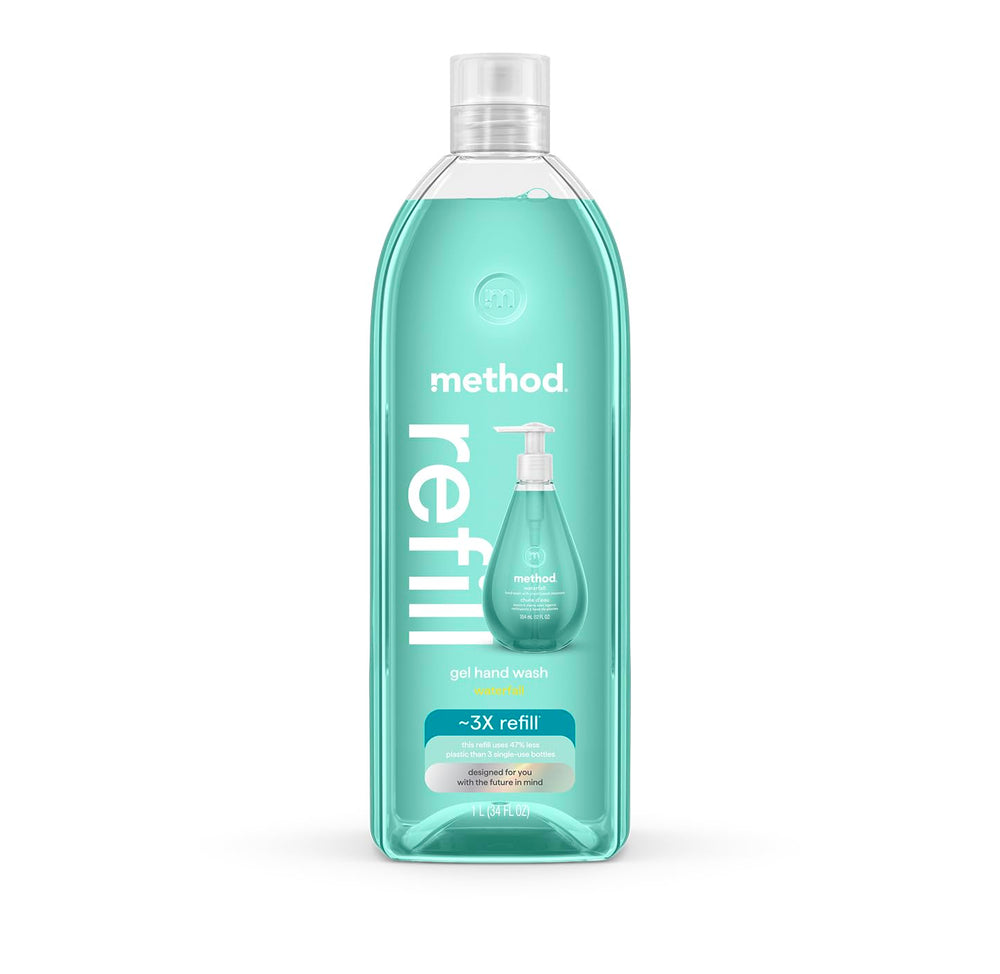 Method Waterfall refill bottle for long-lasting hand soap refills with reduced plastic