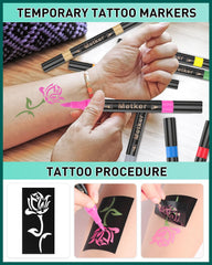 Metker skin-safe cosmetic-grade ink supports safe temporary designs across skin tones.