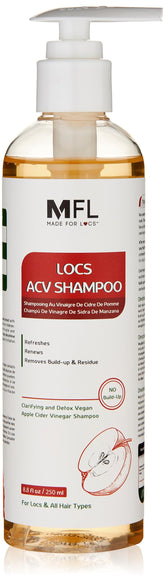 MFL Made For Locs apple cider vinegar shampoo bottle offering deep cleanse for locs