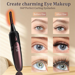 MGKO heated eyelash curler showcasing four temperature modes for customizable curl