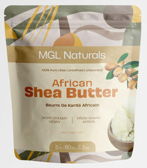 MGL Naturals Shea Butter raw ivory hair care application on strands for shine