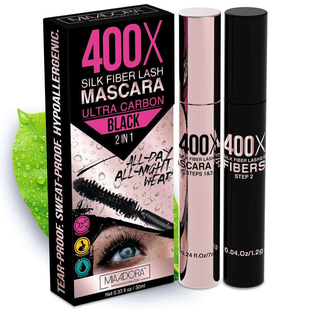 Mia Adora 400X Silk Fiber Mascara tube showing dramatic volume
