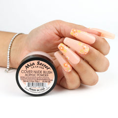 Mia Secret cover nude blush acrylic powder 4oz powder pour shows smooth consistency for easy nail sculpting
