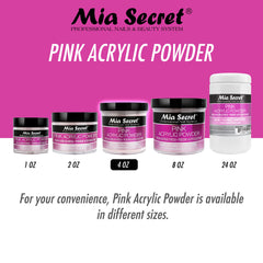 Mia Secret Pink Acrylic Powder bottle cap highlights premium color and controlled mixing for smooth sculpting.