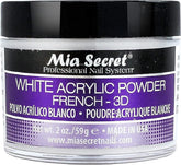 Mia Secret White Acrylic Powder 2oz jar closeup showing smooth consistency for clean sculpting.