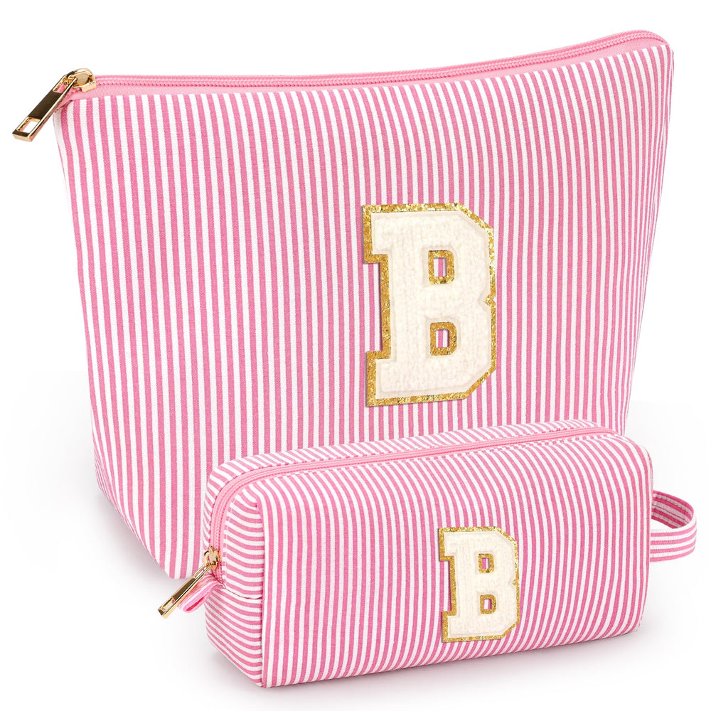 Mibasies 2Pcs Initial Makeup Bags front view shows portable, travel-ready design.