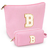 Mibasies 2Pcs Initial Makeup Bags front view shows portable, travel-ready design.