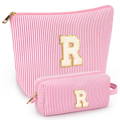 Mibasies 2-pack initial makeup bags in pink with alphabet letters for organized travel cosmetics