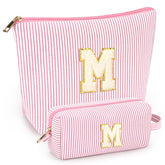 Mibasies 2pcs initial makeup bags light pink front view for easy organization
