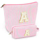 mibasies 2pcs initial makeup bags pink set front view for organized travel cosmetics.