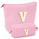 Mibasies 2pcs initial makeup bags pink set as portable travel organizer for cosmetics