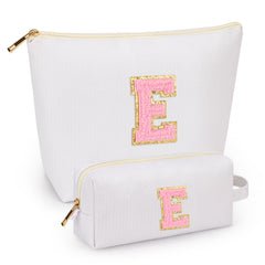 mibasies initial makeup bag pink closed, ideal for travel organization and quick touch-ups
