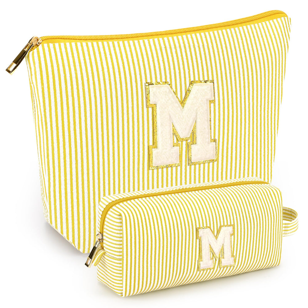 Mibasies initial makeup bag yellow front view for compact travel organization
