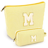 Mibasies initial makeup bag yellow front view for compact travel organization