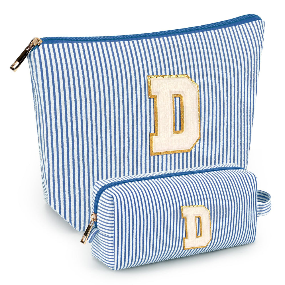 Mibasies initial makeup bags blue front view illustrate a stylish travel companion for cosmetics organization