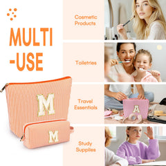 Mibasies initial makeup bags orange-m travel essentials storage during trips