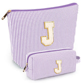 Mibasies initial makeup bags pair in purple J, perfect for keeping cosmetics organized on trips.