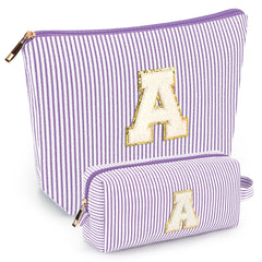Mibasies initial makeup bags purple two-piece set for organized travel.