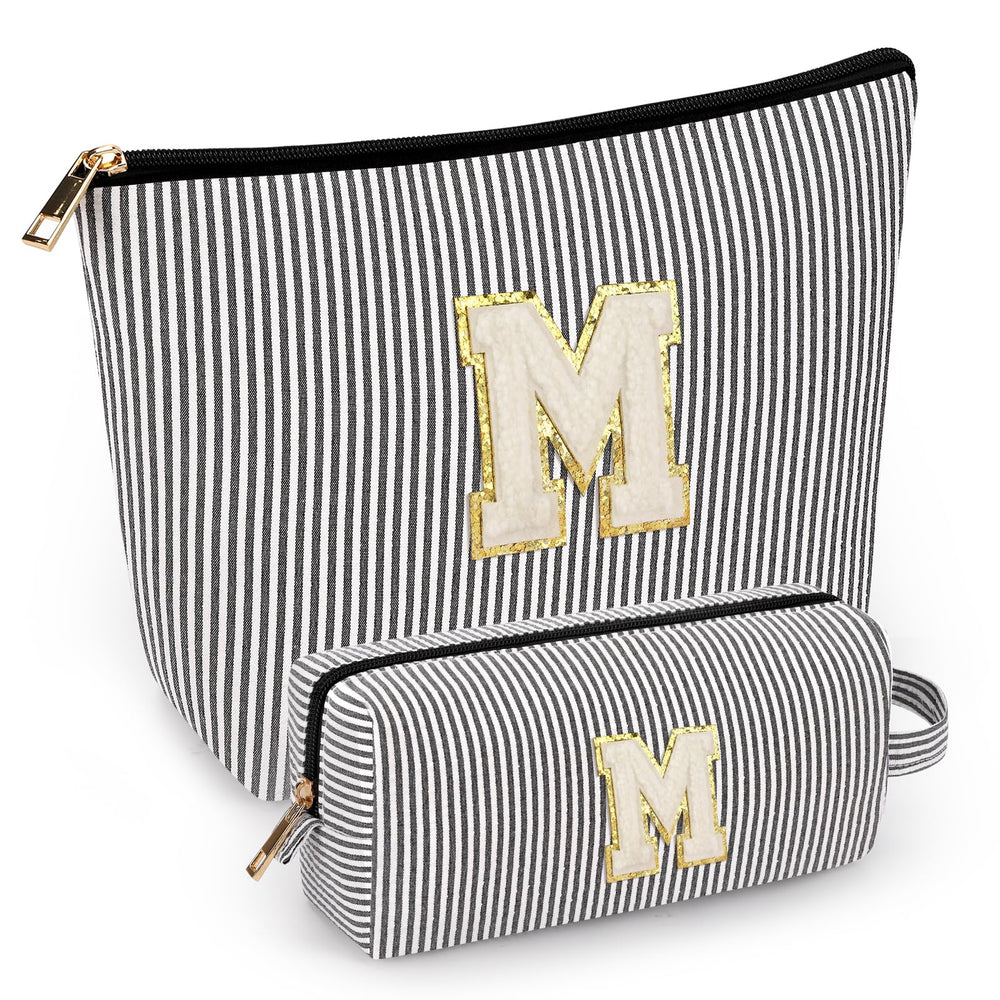 Mibasies two-pcs initial makeup bags in black, compact travel organizers