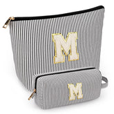 Mibasies two-pcs initial makeup bags in black, compact travel organizers
