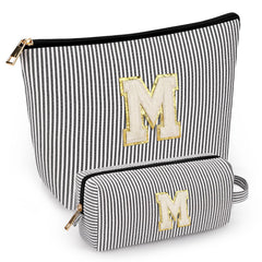 Mibasies two-pcs initial makeup bags in black, compact travel organizers