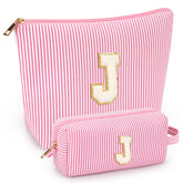 Mibasies two-pcs initial makeup bags pink set keeps cosmetics neatly organized for travel
