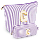 Mibasies two-pcs initial makeup bags purple front view for easy travel storage