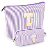 Mibasies two-piece makeup bags in purple, front view, ideal for organized travel