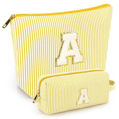 Mibasies two-pcs initial makeup bags in yellow for portable cosmetic organization on the go