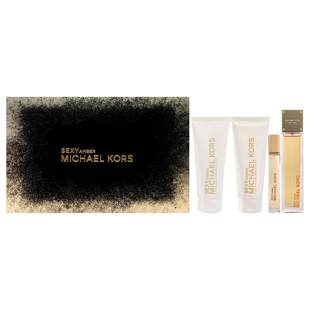 Michael Kors Sexy Amber EDP bottle front shows warm amber tones for evening wear.
