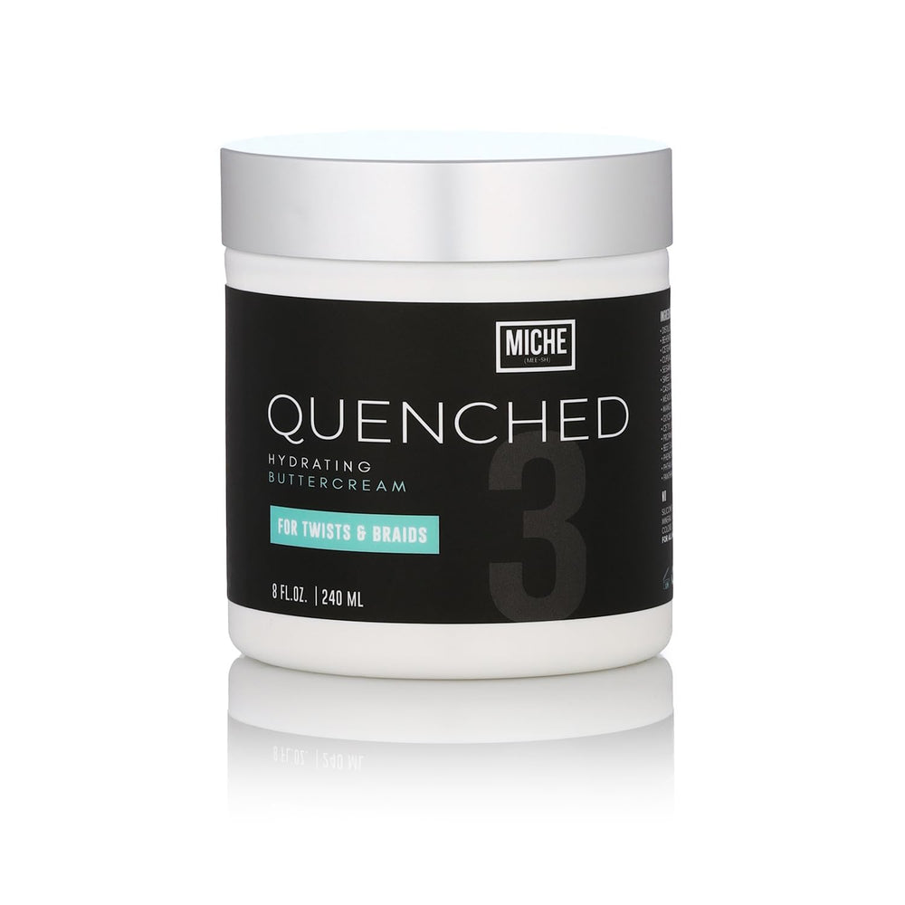 Miche Beauty Quenched Hydrating Buttercream bottle pour demonstrates frizz control in action