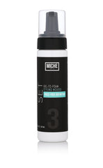Miche Beauty Set Gel to Foam Mousse bottle on vanity for lightweight hold on all hair types.