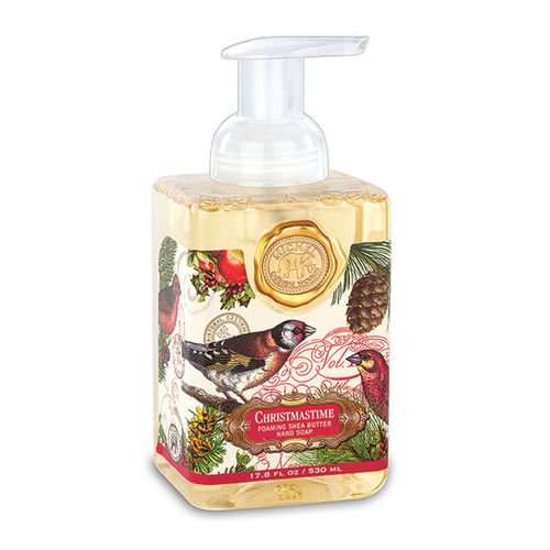 Michel Design Works Christmastime foaming hand soap with pump cleanses and moisturizes hands.